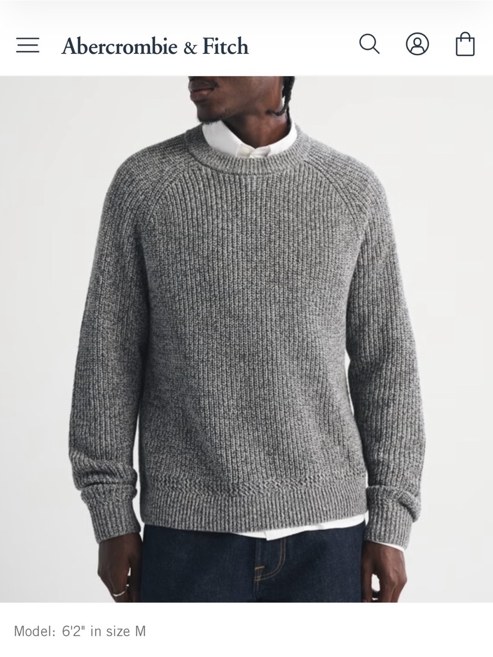 Abercrombie & Fitch Men's Heather Gray Ribbed Crewneck Sweater